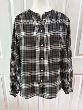 NWT Faherty Drift Timberwood Plaid Long Sleeve Popover Blouse Size Large